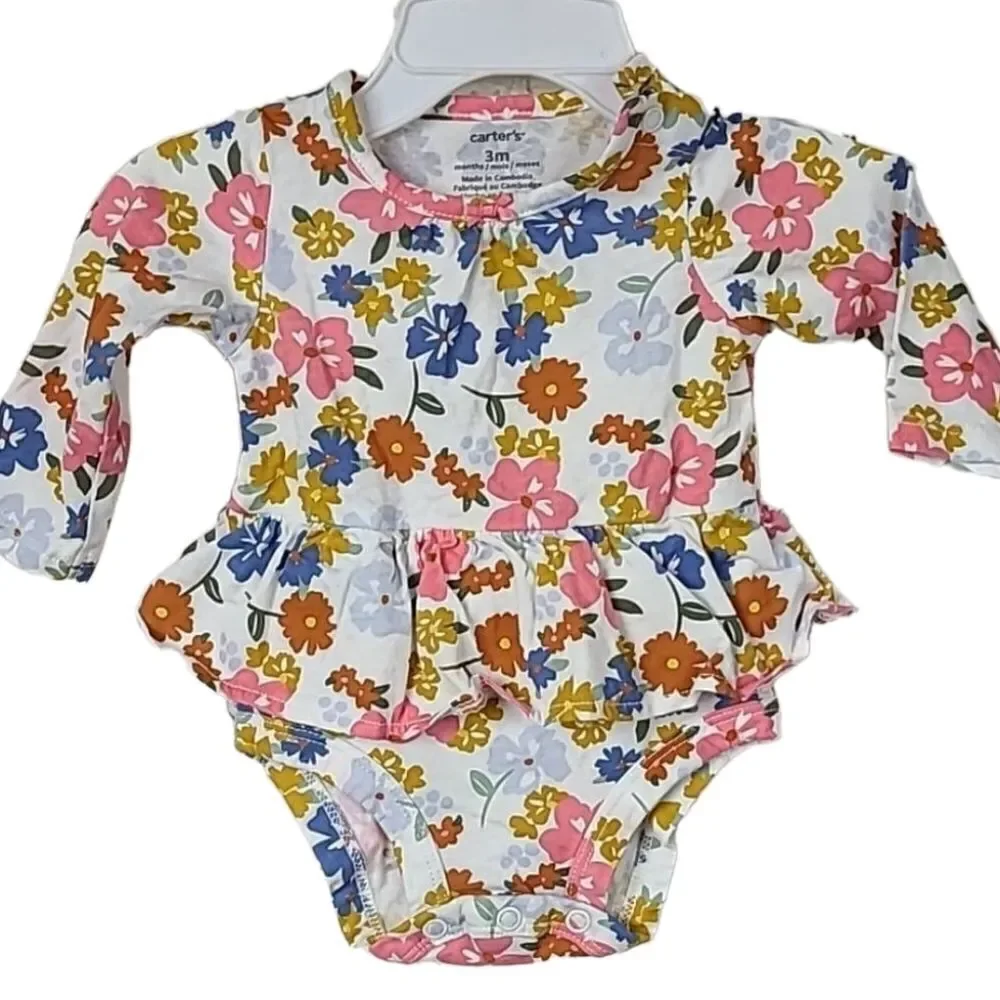 Carter's Baby Girl 3M Floral Print Cotton One Piece Ruffle Outfit Long sleeve